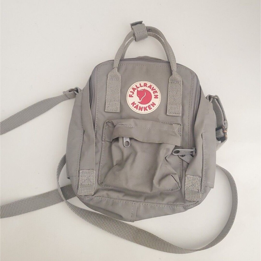 Fjallraven Kanken Crossbody Bag in Light Gray with Red Logo